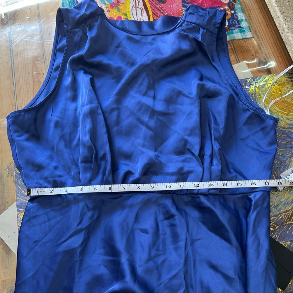 Lulus Classic Elegance Blue Satin Sleeveless Mock Neck Maxi Dress - Picture 6 of 8